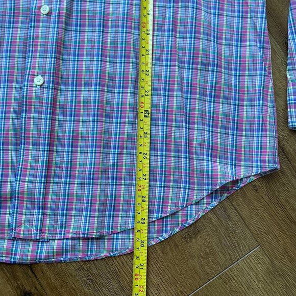 Ralph Lauren Pony Embroidered Classic Button Down Shirt Mens M Pink Green Plaid - Picture 5 of 9